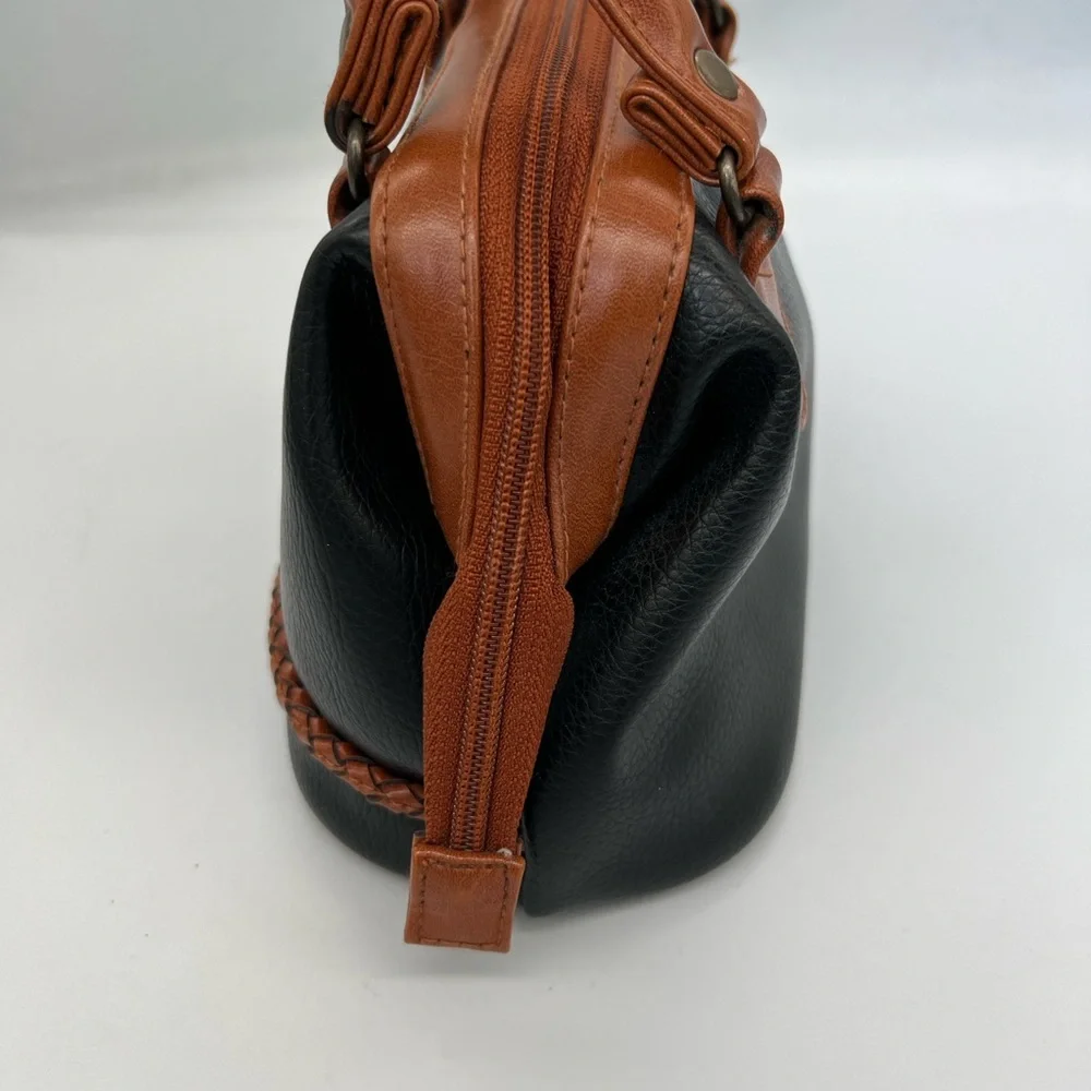 Vintage Dolce Vita Black & Tan Leather Satchel - Picture 4 of 6